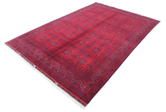 Tribal Hand Knotted Afghan Beljik Wool Rug of Size 6'5'' X 9'5'' in Red and Red Colors - Made in Afghanistan