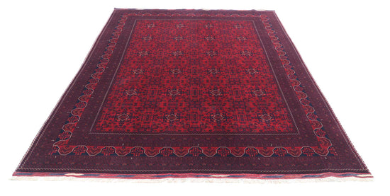 Tribal Hand Knotted Afghan Beljik Wool Rug of Size 6'7'' X 9'9'' in Red and Red Colors - Made in Afghanistan
