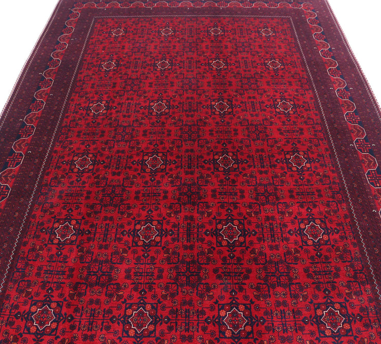 Tribal Hand Knotted Afghan Beljik Wool Rug of Size 6'7'' X 9'9'' in Red and Red Colors - Made in Afghanistan