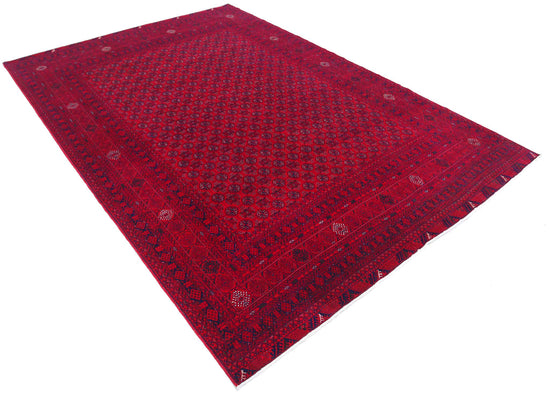 Tribal Hand Knotted Afghan Beljik Wool Rug of Size 6'6'' X 9'6'' in Red and Red Colors - Made in Afghanistan