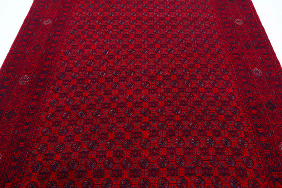 Tribal Hand Knotted Afghan Beljik Wool Rug of Size 6'6'' X 9'6'' in Red and Red Colors - Made in Afghanistan
