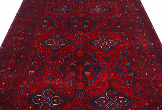 Tribal Hand Knotted Afghan Beljik Wool Rug of Size 6'8'' X 9'8'' in Red and Red Colors - Made in Afghanistan