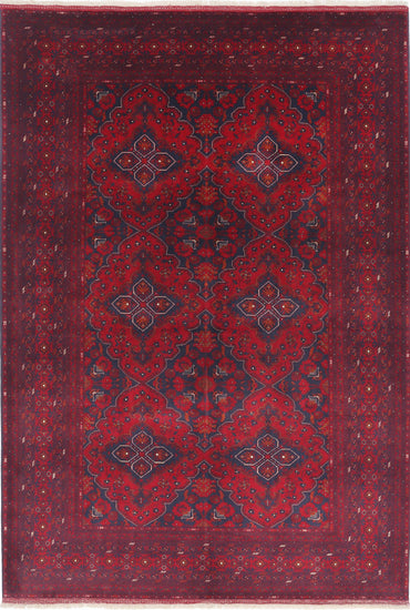 Tribal Hand Knotted Afghan Beljik Wool Rug of Size 6'8'' X 9'8'' in Red and Red Colors - Made in Afghanistan