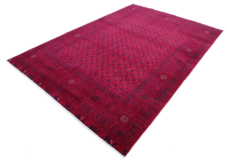 Tribal Hand Knotted Afghan Beljik Wool Rug of Size 6'4'' X 9'3'' in Red and Red Colors - Made in Afghanistan