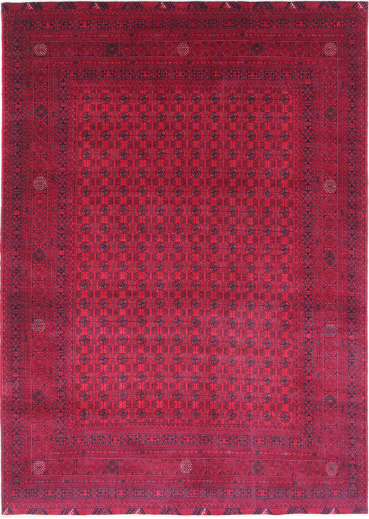 Tribal Hand Knotted Afghan Beljik Wool Rug of Size 6'4'' X 9'3'' in Red and Red Colors - Made in Afghanistan