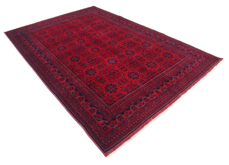 Tribal Hand Knotted Afghan Beljik Wool Rug of Size 6'7'' X 9'7'' in Red and Red Colors - Made in Afghanistan