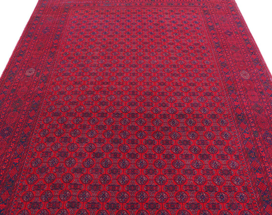 Tribal Hand Knotted Afghan Beljik Wool Rug of Size 6'5'' X 9'6'' in Red and Red Colors - Made in Afghanistan