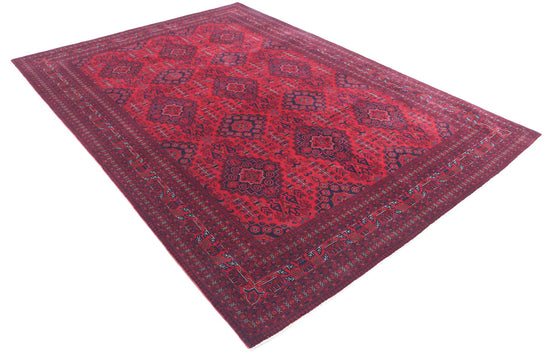 Tribal Hand Knotted Afghan Beljik Wool Rug of Size 6'8'' X 9'8'' in Red and Red Colors - Made in Afghanistan