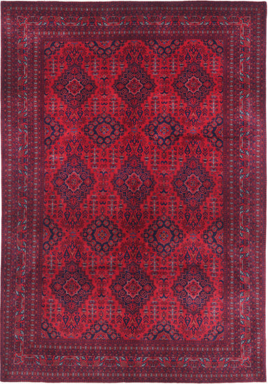 Tribal Hand Knotted Afghan Beljik Wool Rug of Size 6'8'' X 9'8'' in Red and Red Colors - Made in Afghanistan