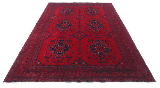 Tribal Hand Knotted Afghan Beljik Wool Rug of Size 6'6'' X 9'5'' in Red and Red Colors - Made in Afghanistan