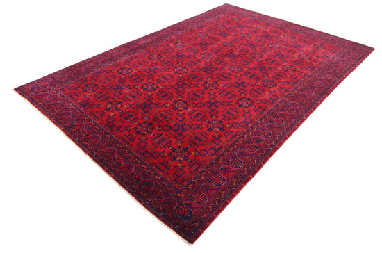 Tribal Hand Knotted Afghan Beljik Wool Rug of Size 6'5'' X 9'8'' in Red and Red Colors - Made in Afghanistan