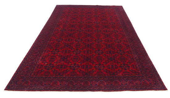 Tribal Hand Knotted Afghan Beljik Wool Rug of Size 6'5'' X 9'8'' in Red and Red Colors - Made in Afghanistan