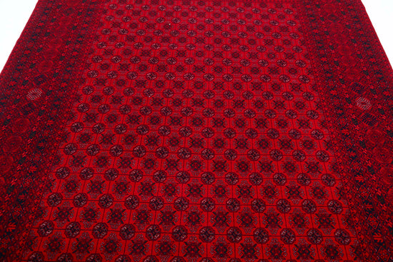 Tribal Hand Knotted Afghan Beljik Wool Rug of Size 6'6'' X 9'3'' in Red and Red Colors - Made in Afghanistan