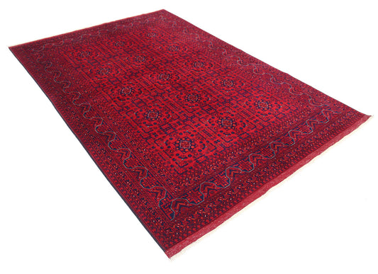 Tribal Hand Knotted Afghan Beljik Wool Rug of Size 5'5'' X 7'10'' in Red and Red Colors - Made in Afghanistan
