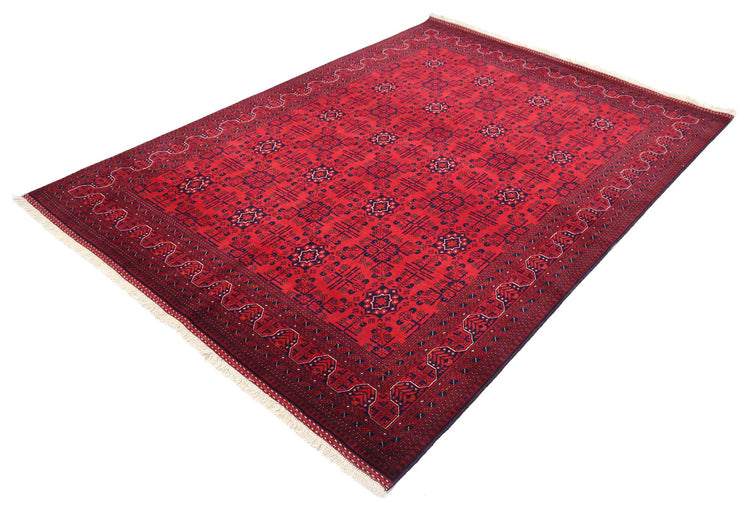 Tribal Hand Knotted Afghan Beljik Wool Rug of Size 5'7'' X 7'8'' in Red and Red Colors - Made in Afghanistan