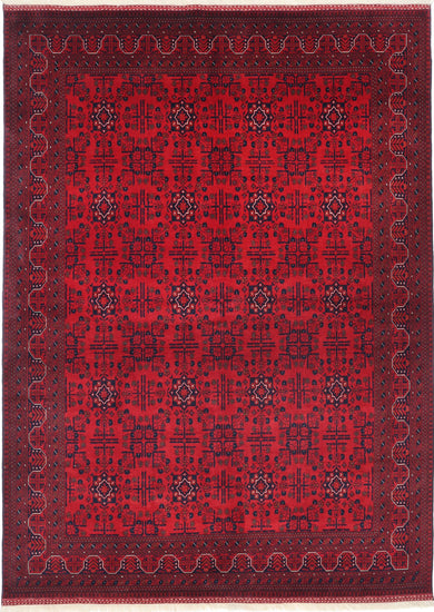 Tribal Hand Knotted Afghan Beljik Wool Rug of Size 5'7'' X 7'8'' in Red and Red Colors - Made in Afghanistan