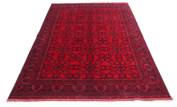 Tribal Hand Knotted Afghan Beljik Wool Rug of Size 5'2'' X 7'1'' in Red and Red Colors - Made in Afghanistan
