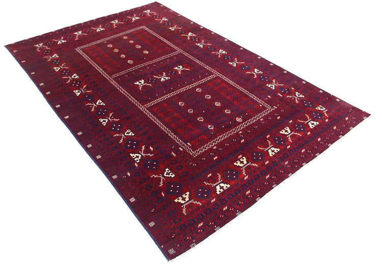 Tribal Hand Knotted Afghan Beljik Wool Rug of Size 5'2'' X 7'10'' in Red and Red Colors - Made in Afghanistan