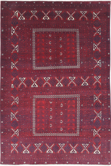 Tribal Hand Knotted Afghan Beljik Wool Rug of Size 5'4'' X 7'11'' in Red and Red Colors - Made in Afghanistan
