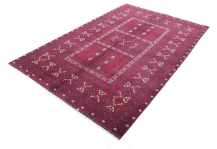 Tribal Hand Knotted Afghan Beljik Wool Rug of Size 5'4'' X 8'0'' in Red and Red Colors - Made in Afghanistan