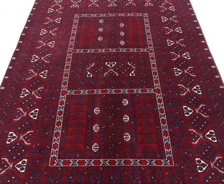 Tribal Hand Knotted Afghan Beljik Wool Rug of Size 5'4'' X 8'0'' in Red and Red Colors - Made in Afghanistan