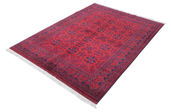 Tribal Hand Knotted Afghan Beljik Wool Rug of Size 4'10'' X 6'5'' in Red and Red Colors - Made in Afghanistan