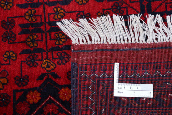 Tribal Hand Knotted Afghan Beljik Wool Rug of Size 4'10'' X 6'5'' in Red and Red Colors - Made in Afghanistan