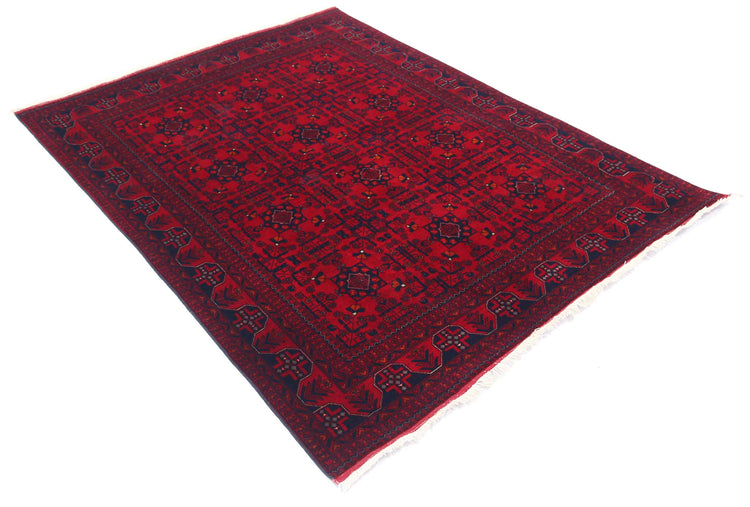 Tribal Hand Knotted Afghan Beljik Wool Rug of Size 4'9'' X 6'2'' in Red and Red Colors - Made in Afghanistan