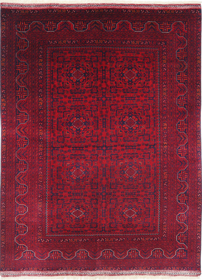 Tribal Hand Knotted Afghan Beljik Wool Rug of Size 4'10'' X 6'5'' in Red and Red Colors - Made in Afghanistan