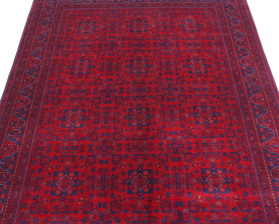 Tribal Hand Knotted Afghan Beljik Wool Rug of Size 4'11'' X 6'3'' in Red and Red Colors - Made in Afghanistan