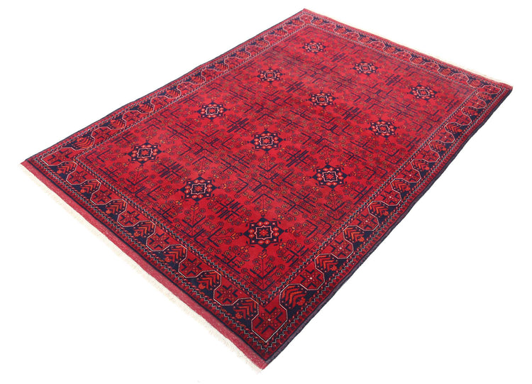 Tribal Hand Knotted Afghan Beljik Wool Rug of Size 4'1'' X 6'0'' in Red and Red Colors - Made in Afghanistan