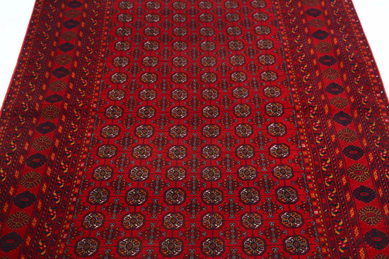 Tribal Hand Knotted Afghan Beljik Wool Rug of Size 3'11'' X 6'6'' in Red and Red Colors - Made in Afghanistan
