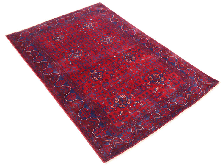 Tribal Hand Knotted Afghan Beljik Wool Rug of Size 3'3'' X 4'9'' in Red and Red Colors - Made in Afghanistan