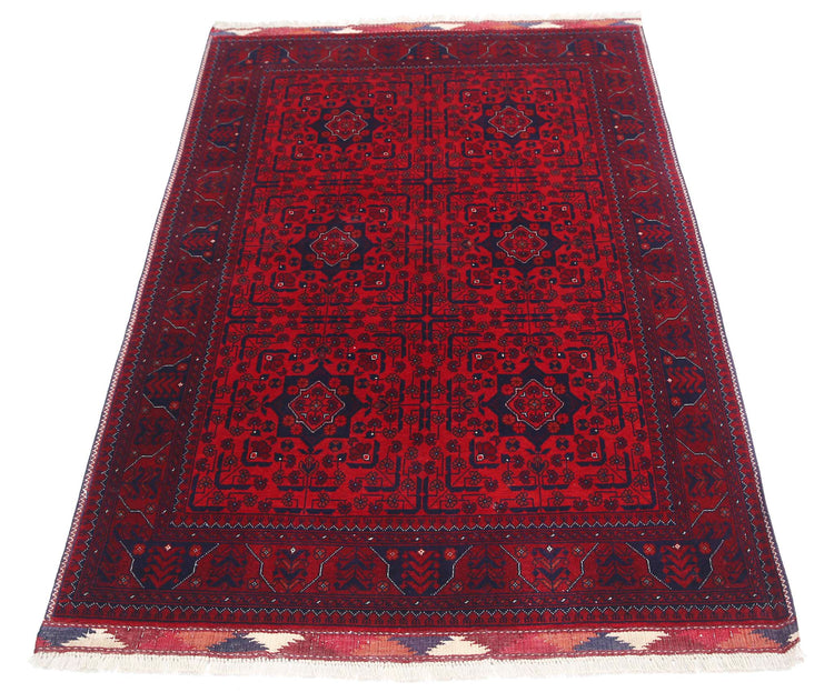 Tribal Hand Knotted Afghan Beljik Wool Rug of Size 3'4'' X 5'0'' in Red and Red Colors - Made in Afghanistan