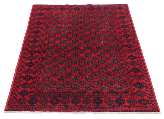 Tribal Hand Knotted Afghan Beljik Wool Rug of Size 3'4'' X 4'9'' in Red and Red Colors - Made in Afghanistan