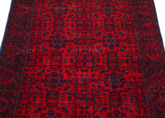 Tribal Hand Knotted Afghan Beljik Wool Rug of Size 3'4'' X 4'10'' in Red and Red Colors - Made in Afghanistan