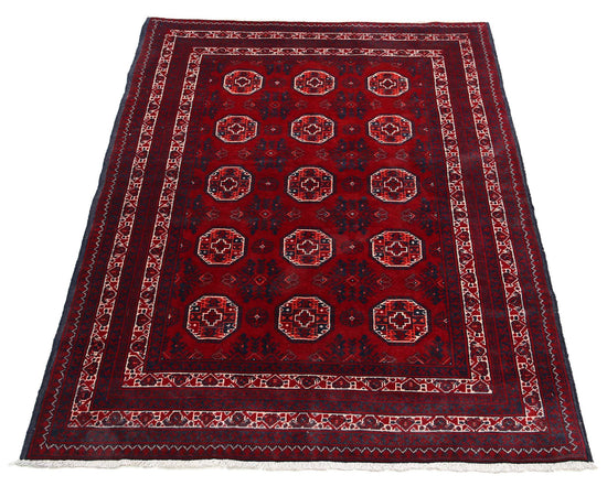 Tribal Hand Knotted Afghan Beljik Wool Rug of Size 3'2'' X 4'7'' in Red and Red Colors - Made in Afghanistan