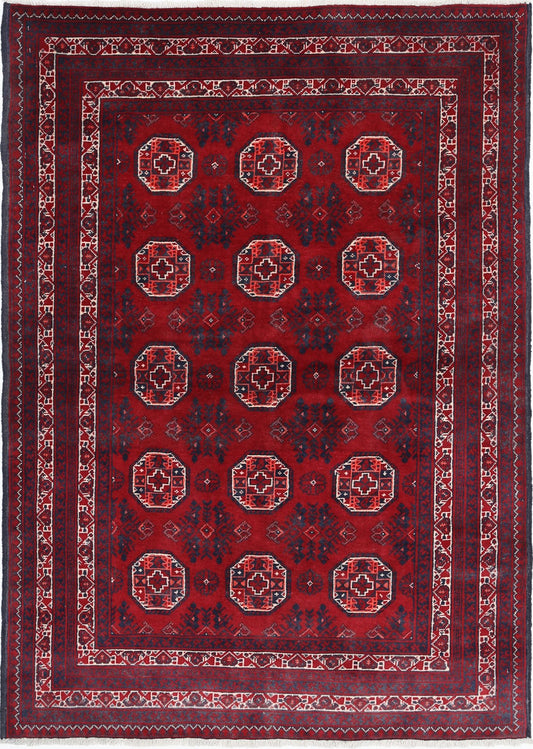 Tribal Hand Knotted Afghan Beljik Wool Rug of Size 3'2'' X 4'7'' in Red and Red Colors - Made in Afghanistan