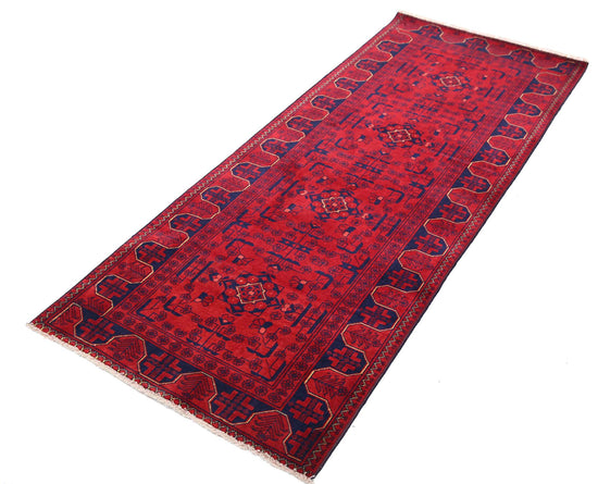 Tribal Hand Knotted Afghan Beljik Wool Rug of Size 2'6'' X 6'3'' in Red and Red Colors - Made in Afghanistan