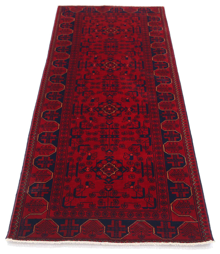 Tribal Hand Knotted Afghan Beljik Wool Rug of Size 2'6'' X 6'3'' in Red and Red Colors - Made in Afghanistan