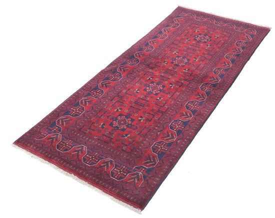 Tribal Hand Knotted Afghan Beljik Wool Rug of Size 2'7'' X 6'3'' in Red and Red Colors - Made in Afghanistan