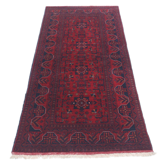 Tribal Hand Knotted Afghan Beljik Wool Rug of Size 2'7'' X 6'3'' in Red and Red Colors - Made in Afghanistan