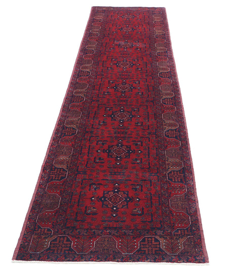 Tribal Hand Knotted Afghan Beljik Wool Rug of Size 2'8'' X 6'1'' in Red and Red Colors - Made in Afghanistan