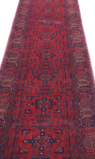Tribal Hand Knotted Afghan Beljik Wool Rug of Size 2'8'' X 6'1'' in Red and Red Colors - Made in Afghanistan