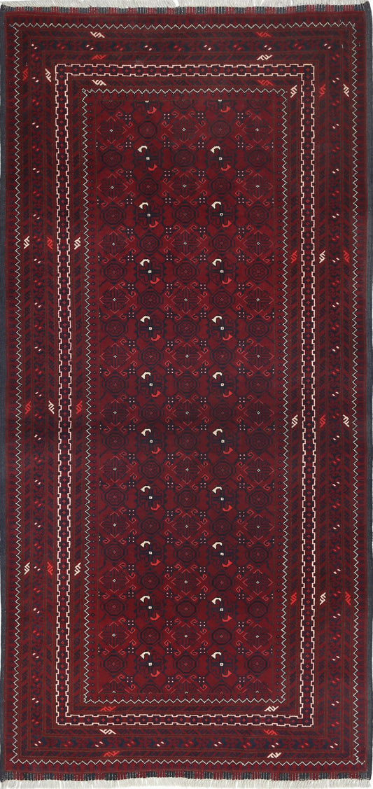 Tribal Hand Knotted Afghan Beljik Wool Rug of Size 3'0'' X 6'4'' in Red and Red Colors - Made in Afghanistan