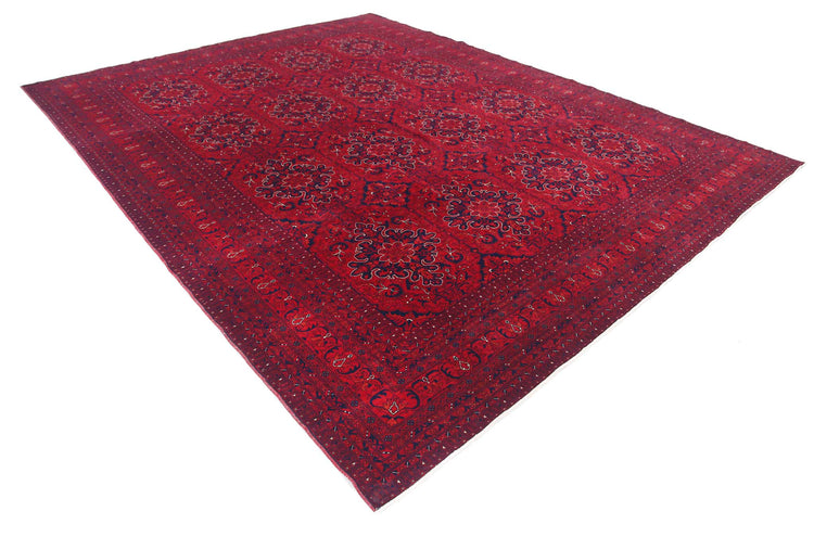 Tribal Hand Knotted Afghan Beljik Wool Rug of Size 9'10'' X 12'8'' in Red and Red Colors - Made in Afghanistan