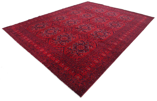 Tribal Hand Knotted Afghan Beljik Wool Rug of Size 9'10'' X 12'8'' in Red and Red Colors - Made in Afghanistan