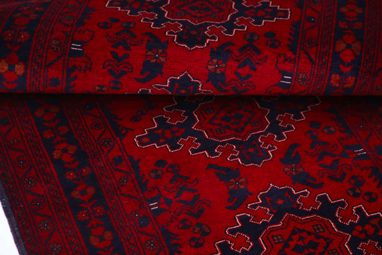 Tribal Hand Knotted Afghan Beljik Wool Rug of Size 2'7'' X 9'5'' in Red and Red Colors - Made in Afghanistan