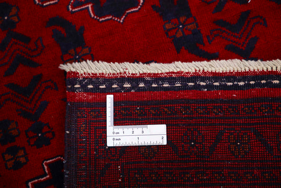 Tribal Hand Knotted Afghan Beljik Wool Rug of Size 2'7'' X 9'5'' in Red and Red Colors - Made in Afghanistan