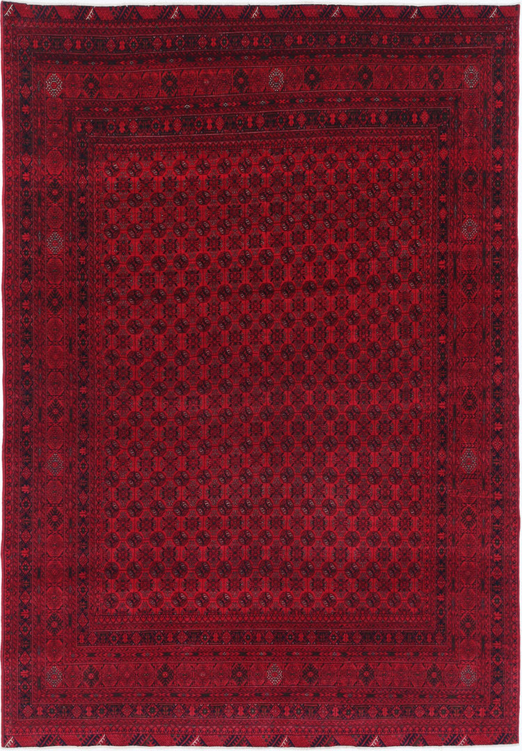 Tribal Hand Knotted Afghan Beljik Wool Rug of Size 6'5'' X 9'5'' in Red and Red Colors - Made in Afghanistan